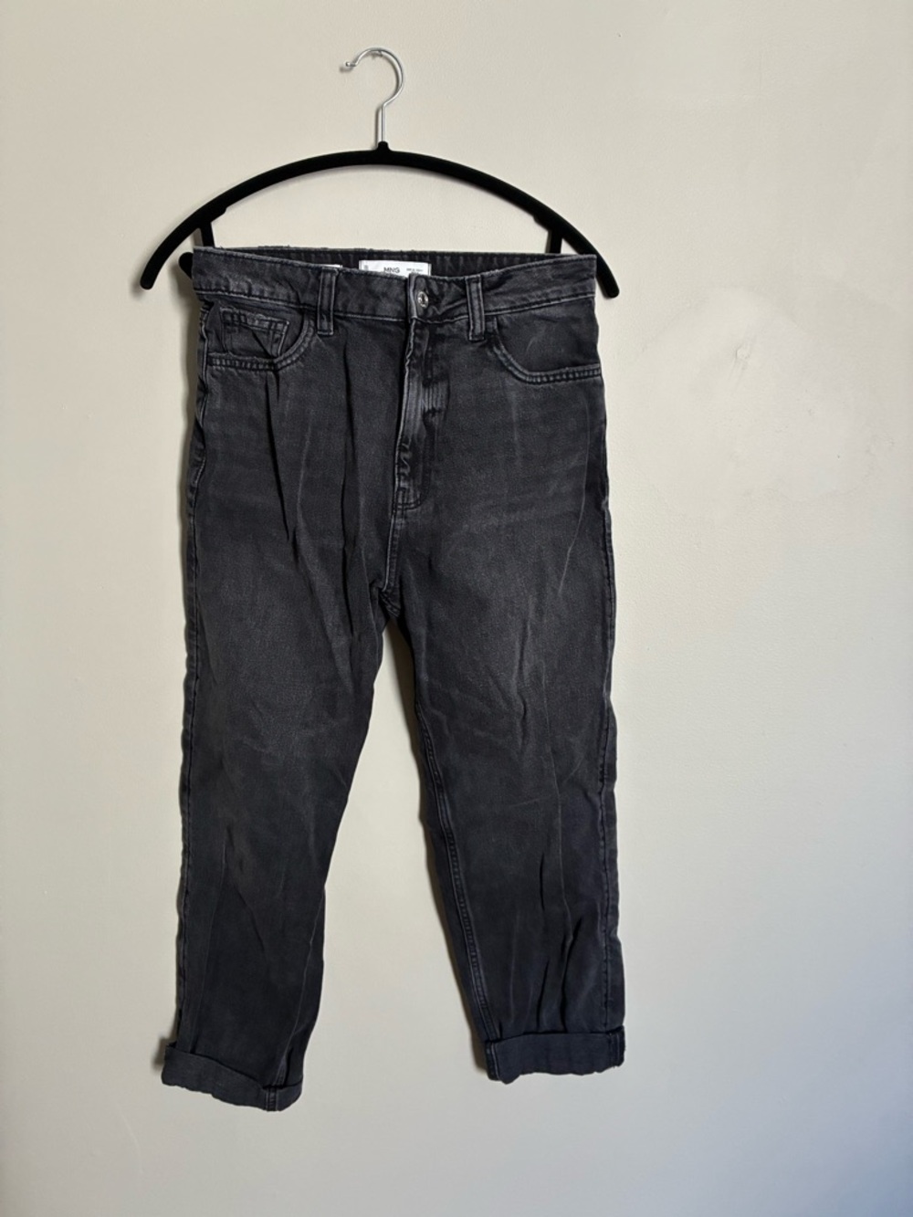 Mango Women’s Washed Black Slim-Straight Jeans Size 4